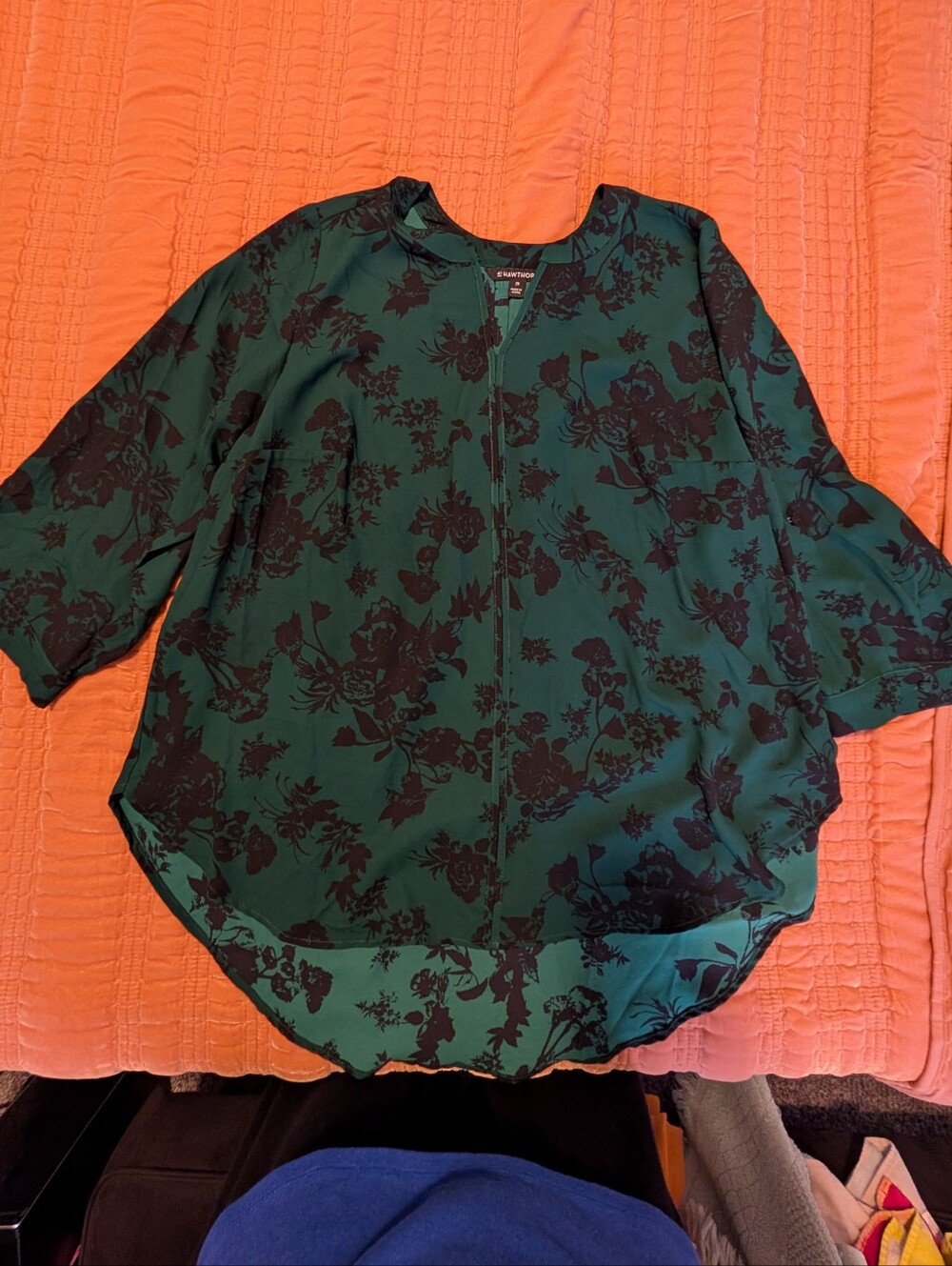 41 Hawthorn Green Floral V-Neck Tunic with Black Print